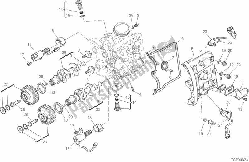 All parts for the Horizontal Head Timing System of the Ducati Multistrada 1260 Touring USA 2020